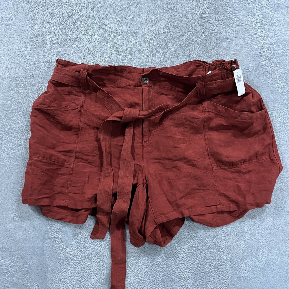 Old Navy Shorts Womens 2X High-Rise Linen Blend Paperbag Rust Red Coastal Beach